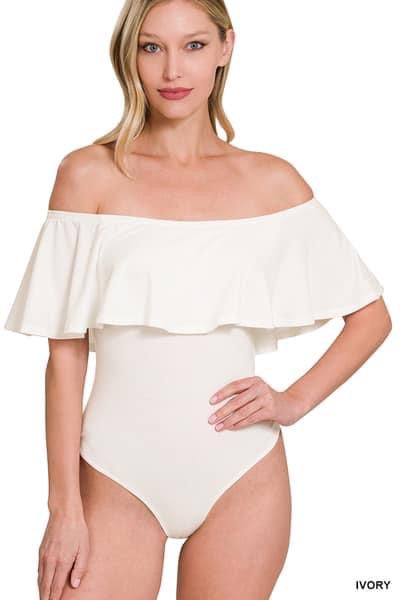 Ruffle OTS Bodysuit - Ivory