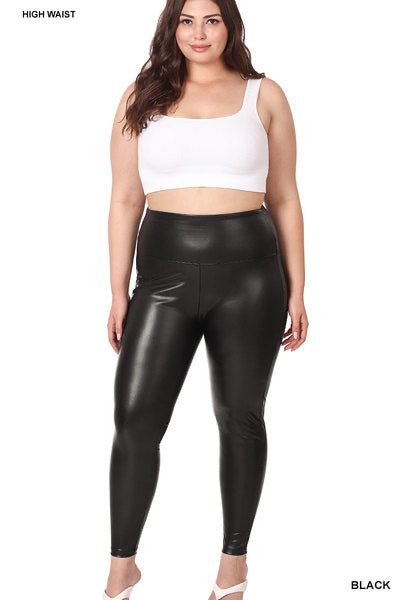 High Rise Faux Leather Leggings - Black